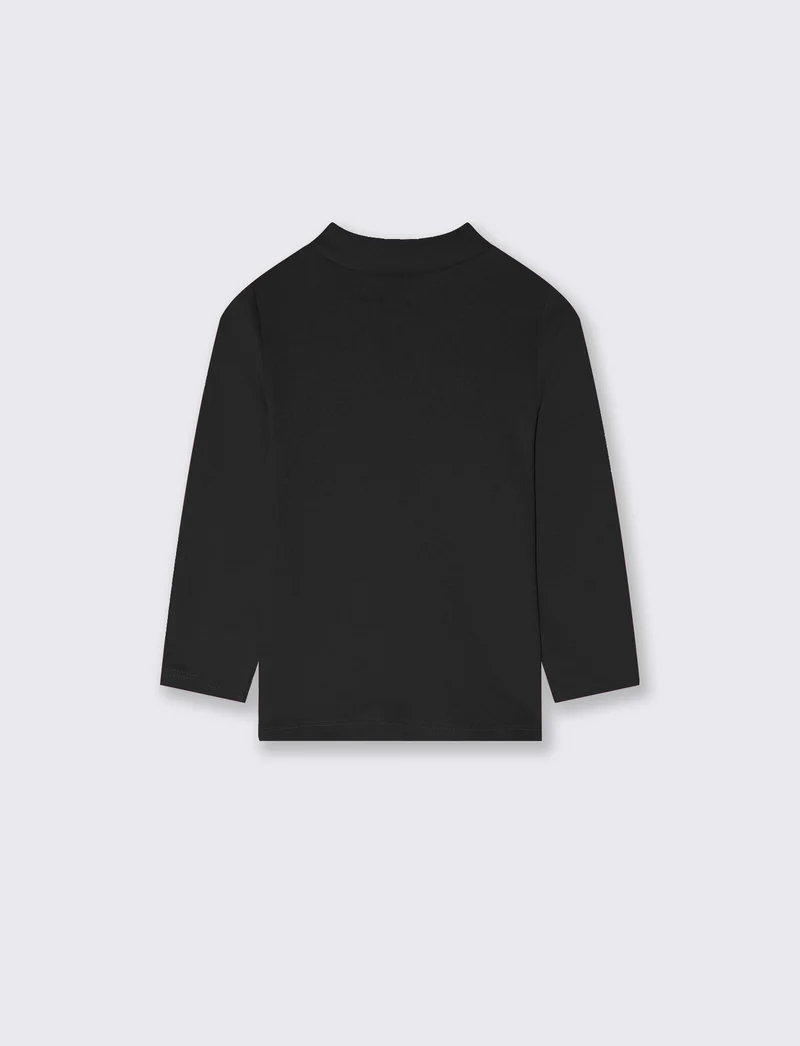 T-shirt interlock collo alto tinta unita - Nero