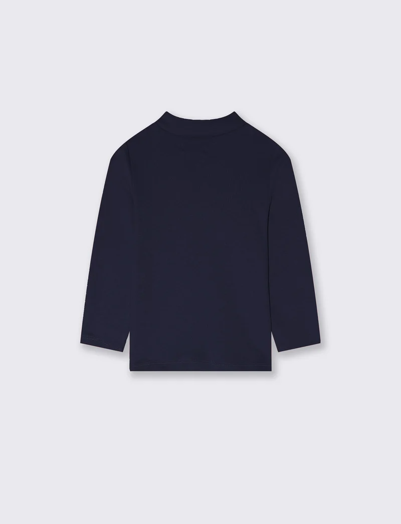 T-shirt interlock collo alto tinta unita - Blu