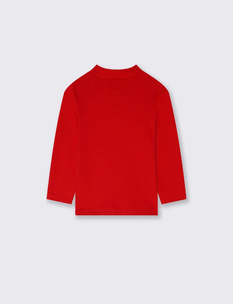 T-shirt interlock collo alto tinta unita - Rosso