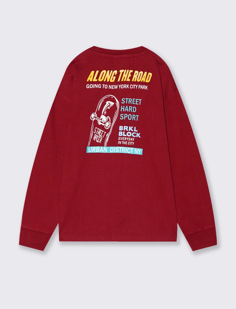 T-shirt manica lunga in caldo cotone - Bordeaux