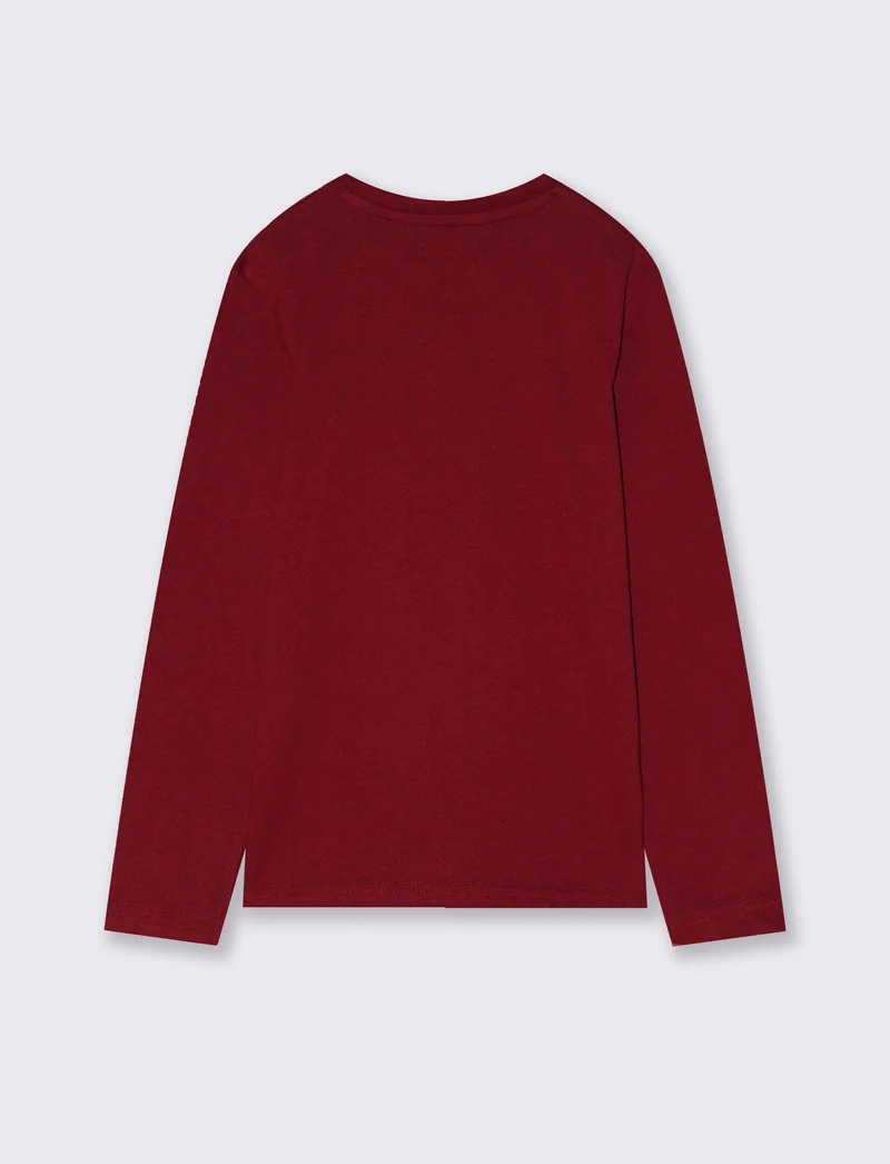 T-shirt manica lunga in cotone con stampa - Bordeaux