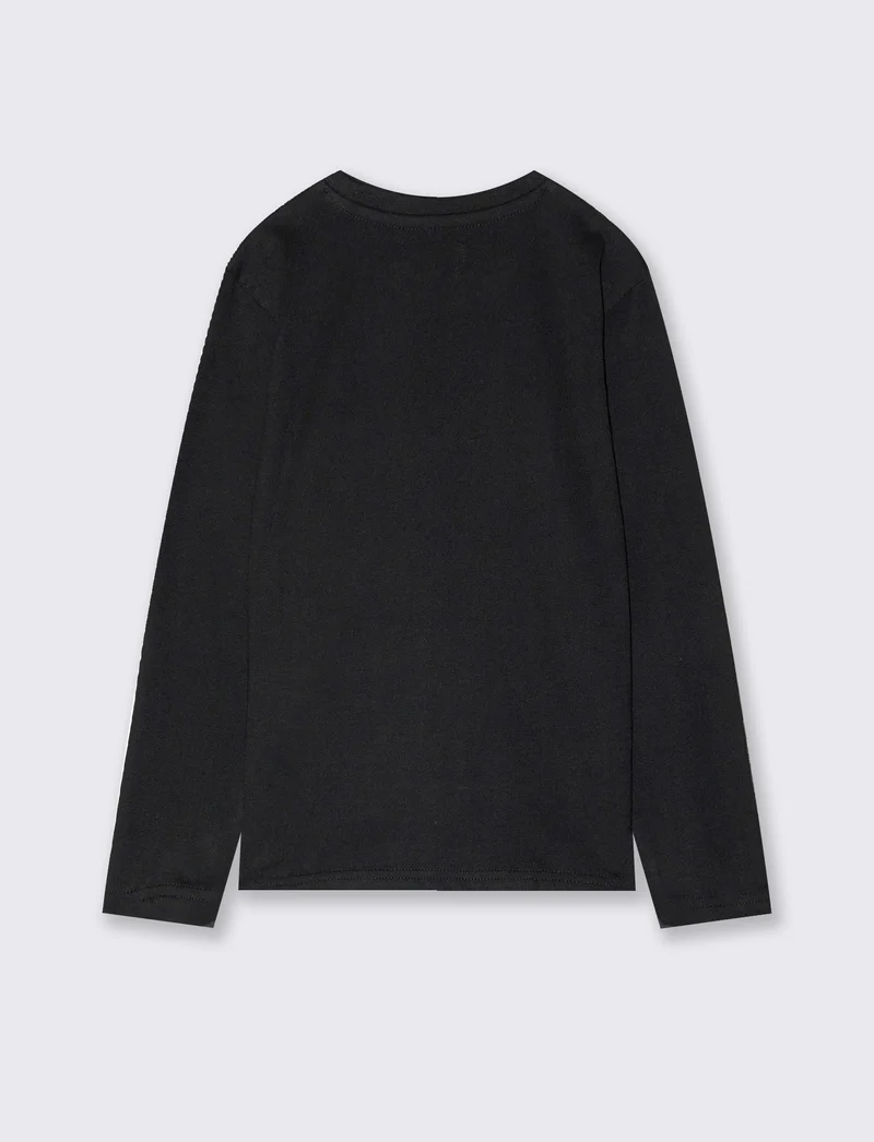 T-shirt manica lunga in cotone con stampa - Nero