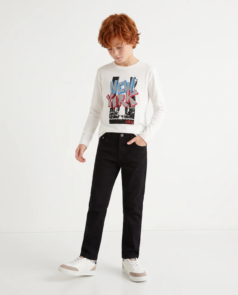 T-shirt manica lunga in cotone con stampa - Bianco latte