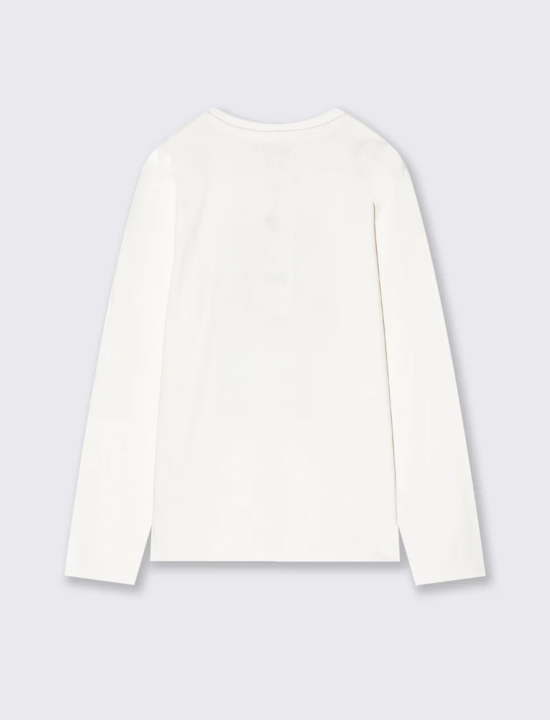 T-shirt manica lunga in cotone con stampa - Bianco latte