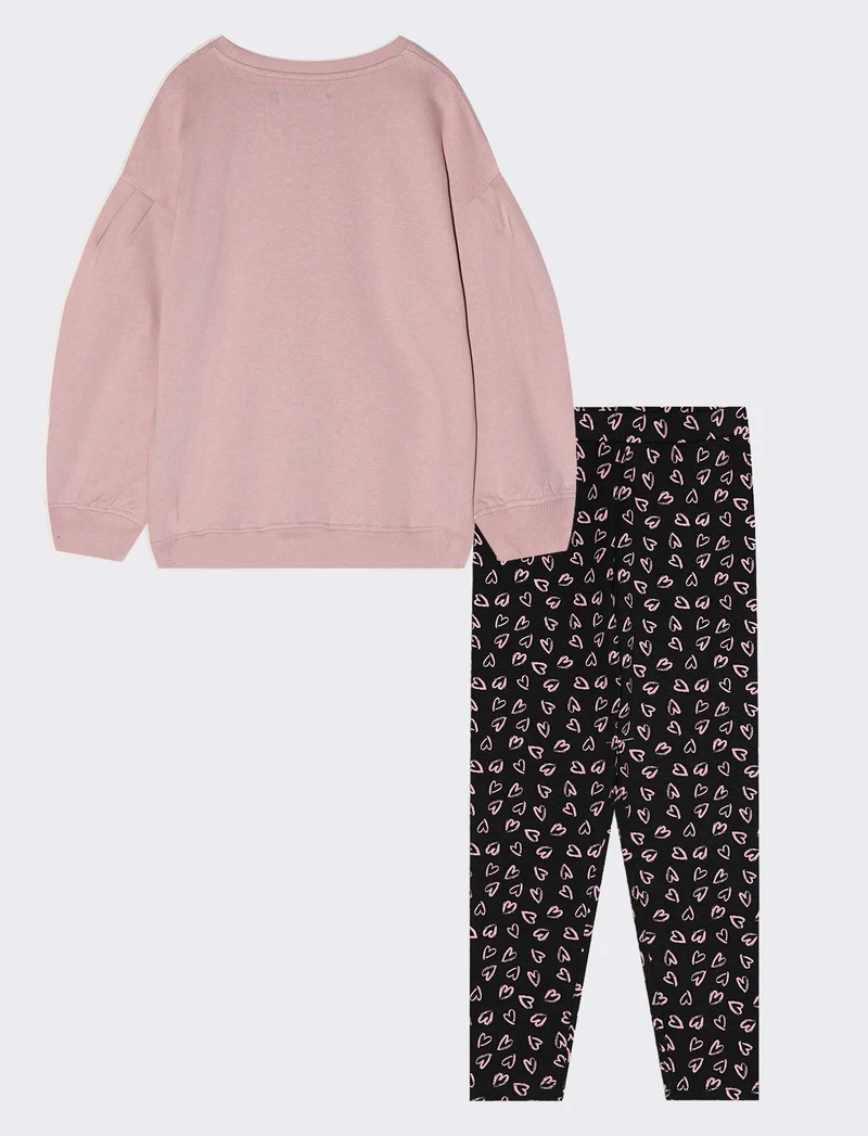 Completo felpa manica lunga e leggings - Rosa polvere