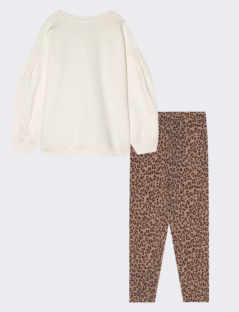 Completo felpa manica lunga e leggings - Bianco latte