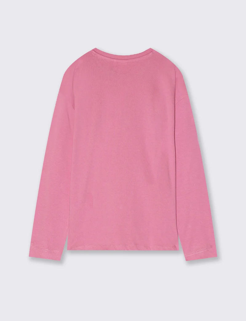 T-shirt manica lunga Stitch/Angel in cotone - Rosa candy