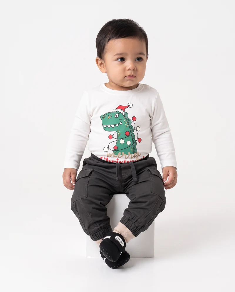 T-shirt natalizia manica lunga girocollo - Bianco latte