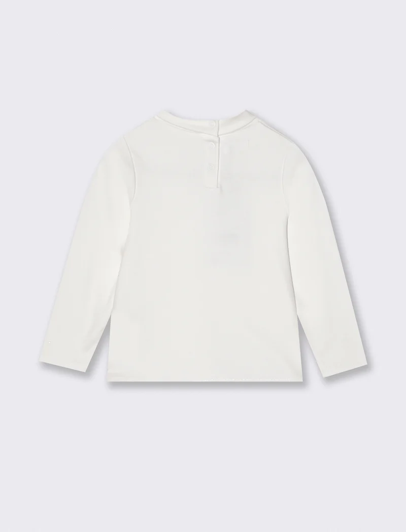 T-shirt basica collo alto manica lunga - Bianco latte