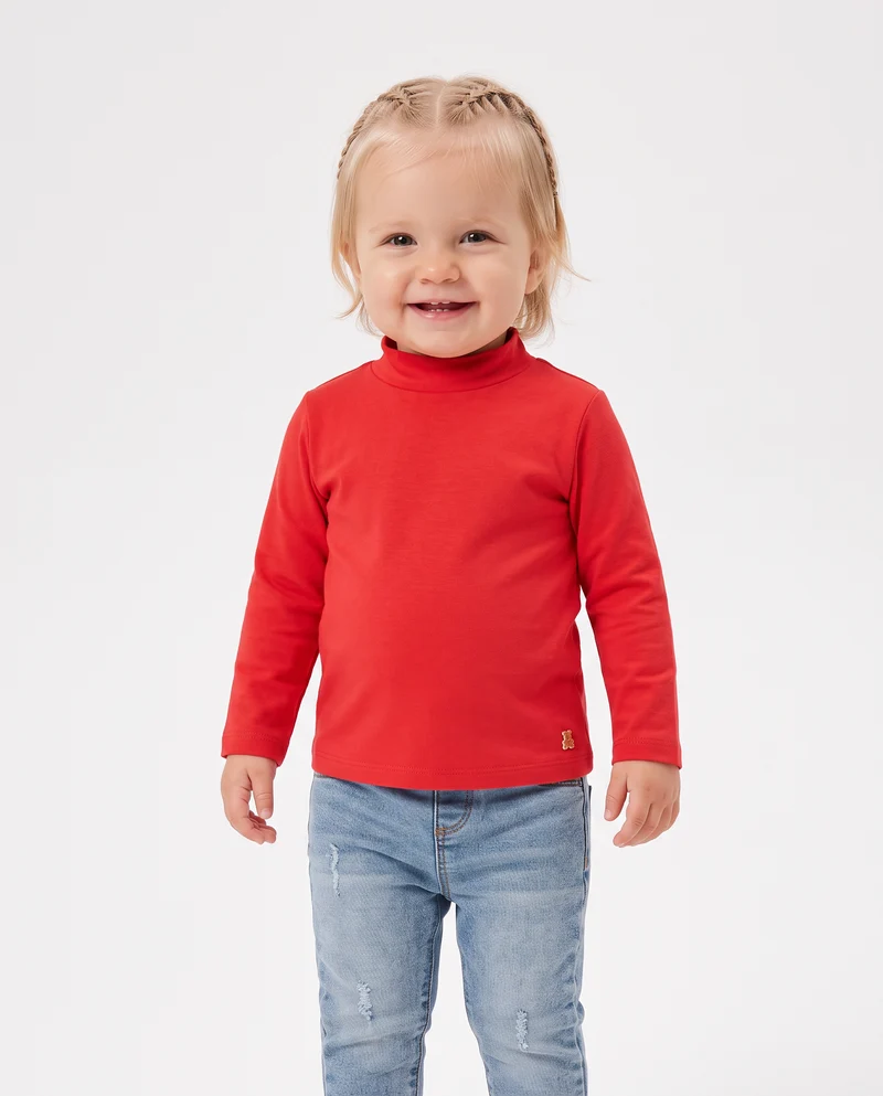 T-shirt collo alto manica lunga interlock - Rosso