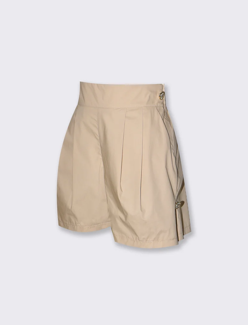 Shorts donna vita alta con bottoni - Beige corda