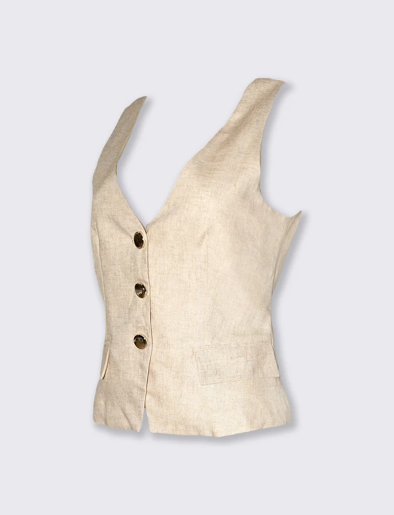Gilet corto scollo a v per donna - Beige