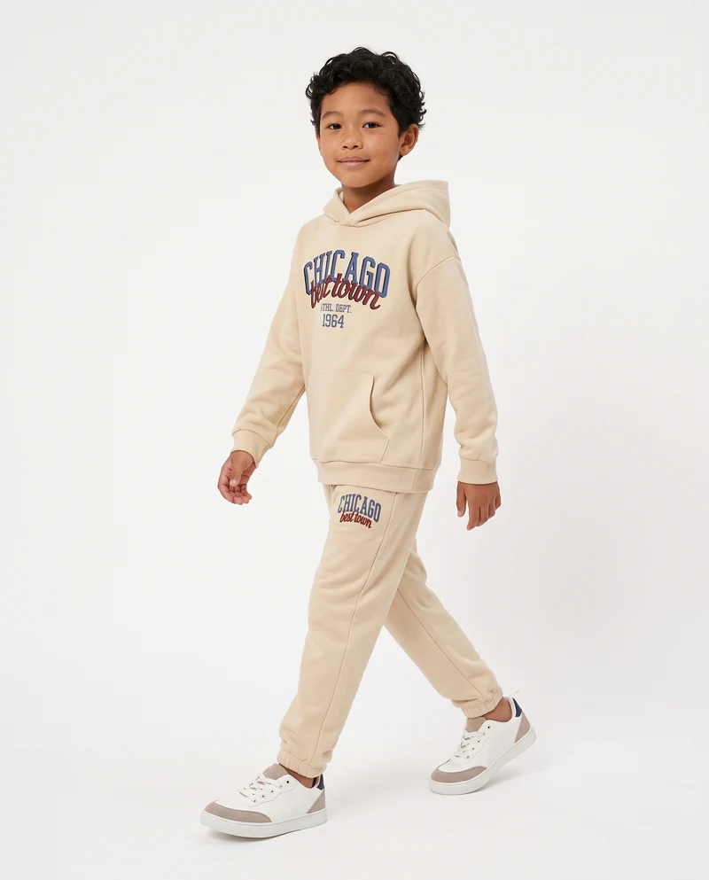 Felpa con cappuccio e stampa originale - Beige