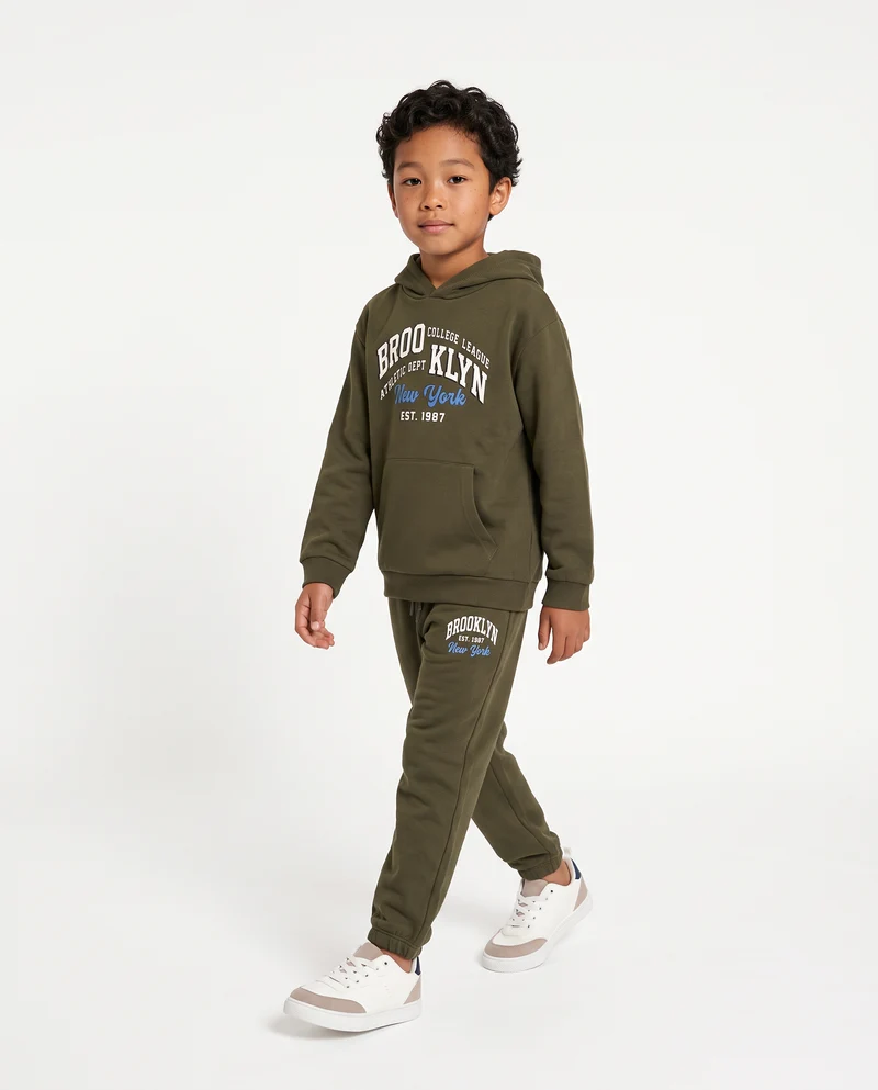 Felpa con cappuccio e stampa originale - Verde militare