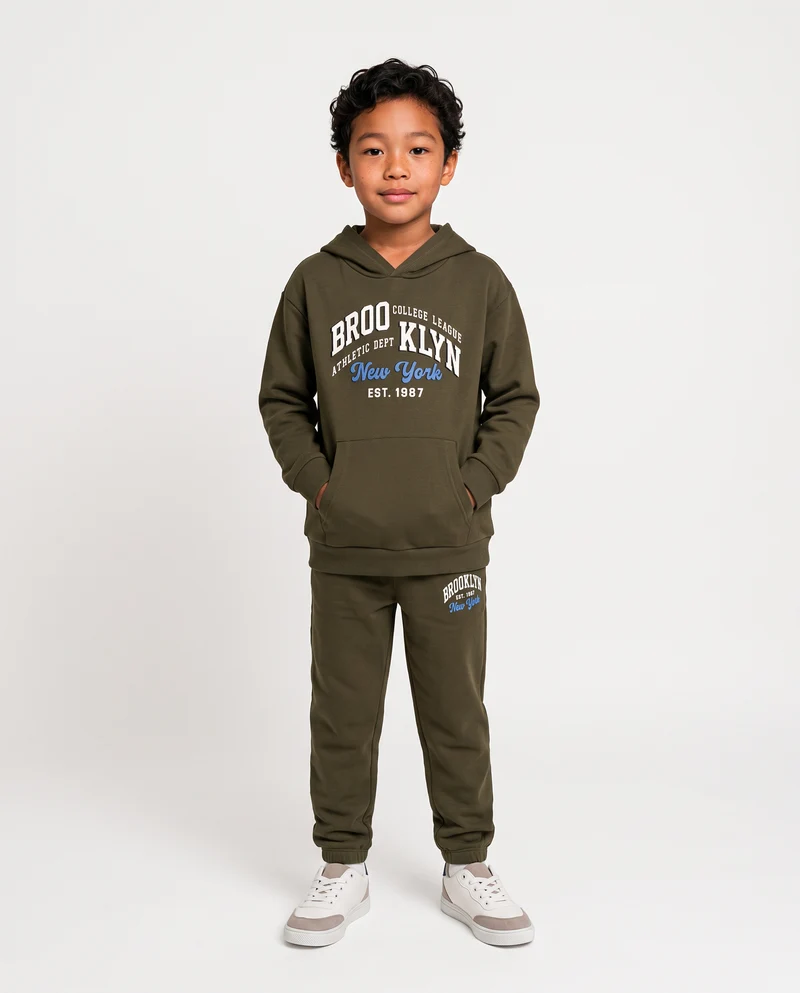 Felpa con cappuccio e stampa originale - Verde militare