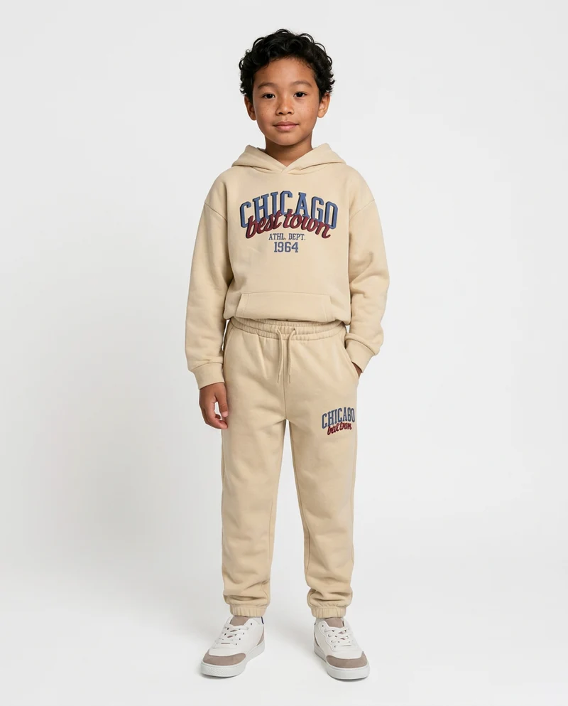 Jogger in felpa con stampa college - Beige