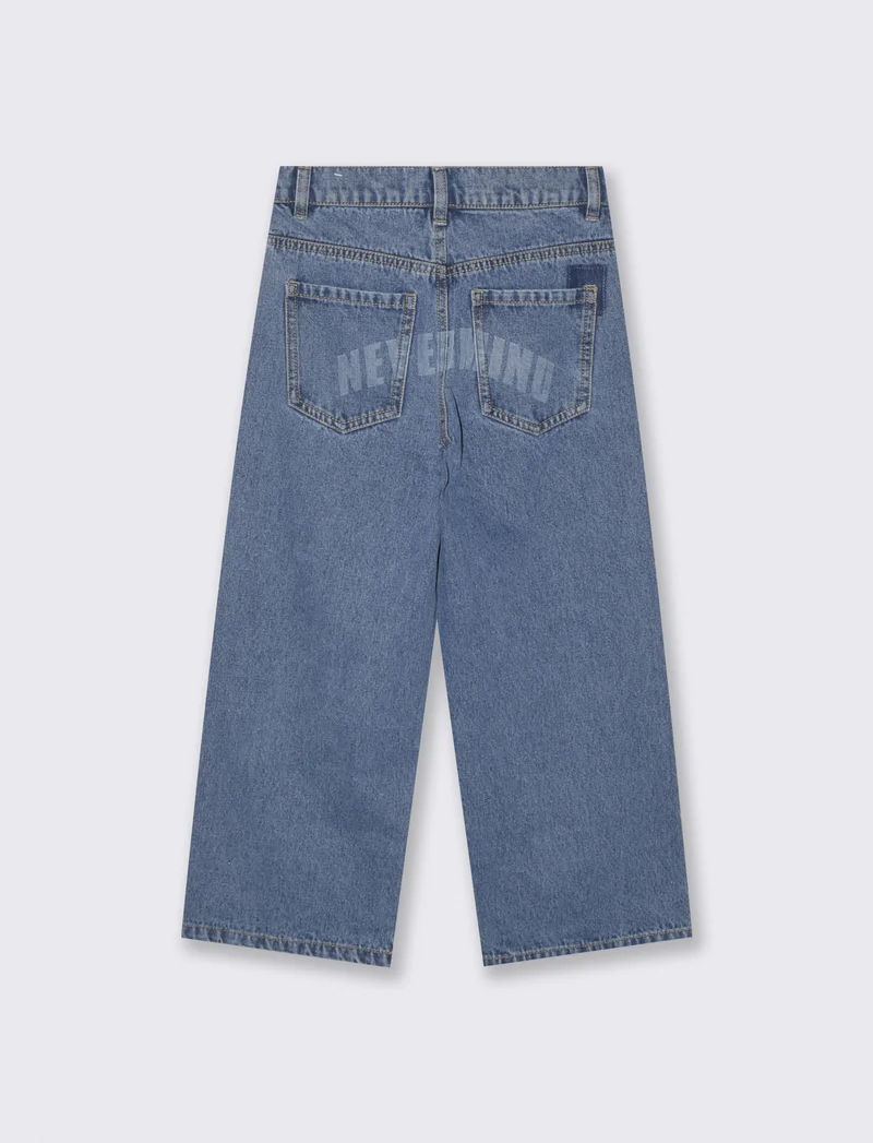 Jeans loose fit con scritta college - Denim