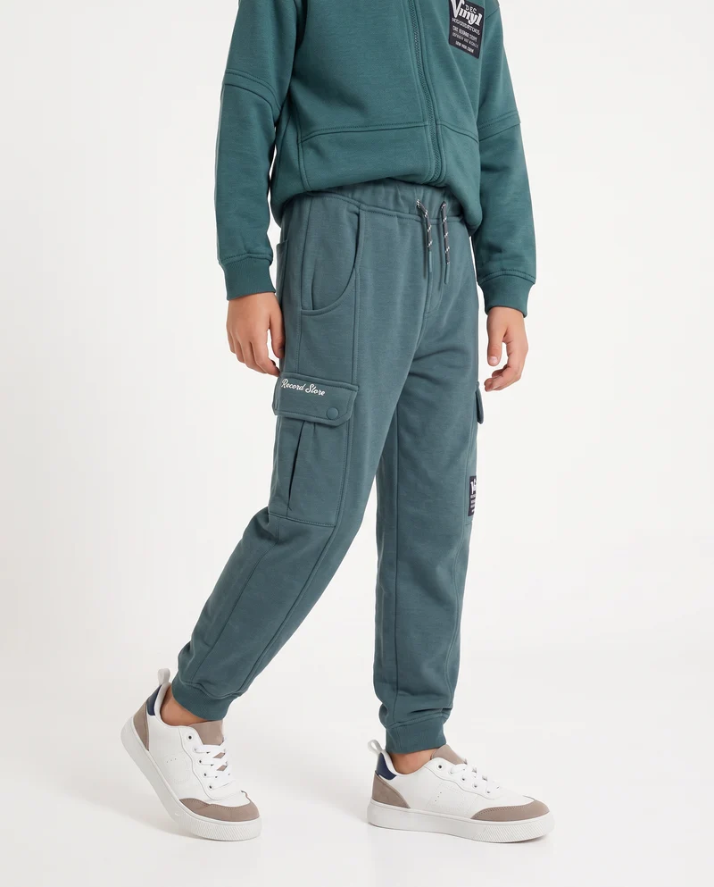Jogger in felpa con tasche e stile retrò - Verde