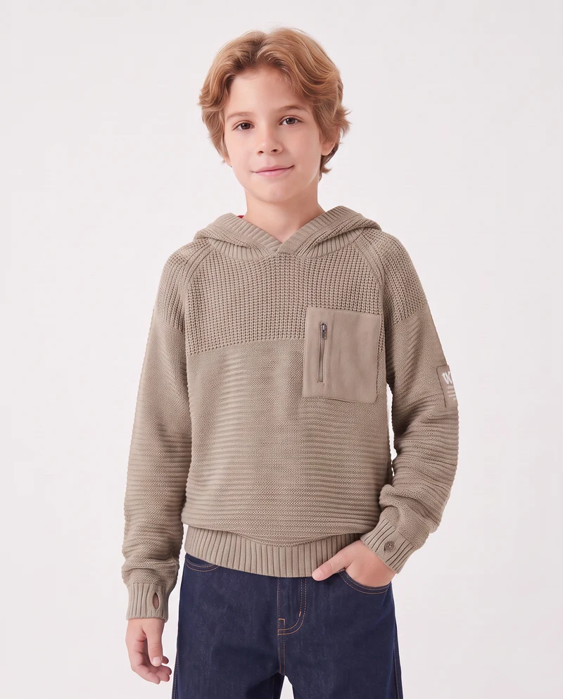Maglia con cappuccio in misto cotone - Beige