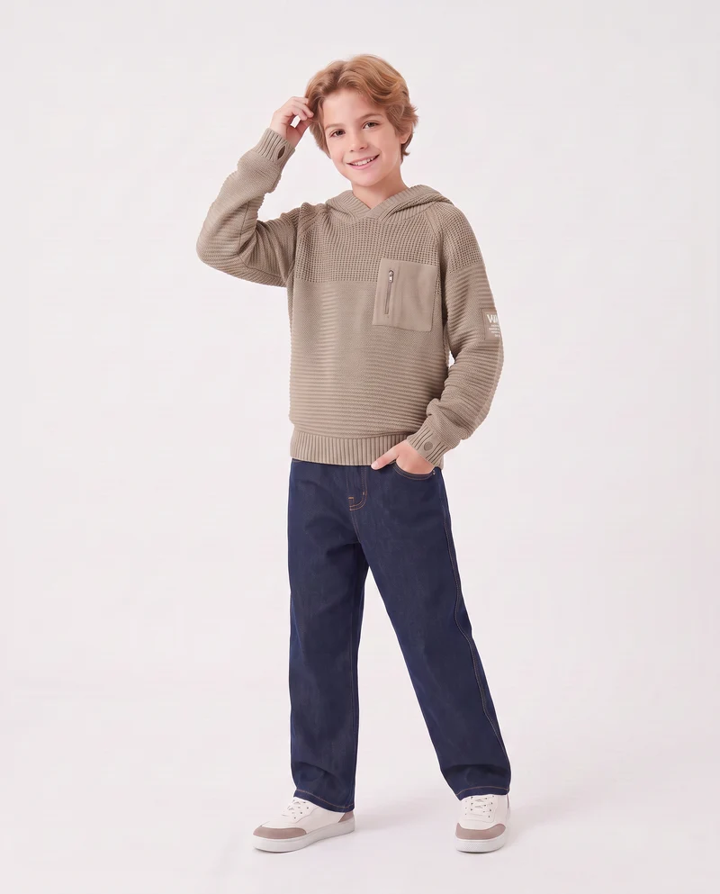 Maglia con cappuccio in misto cotone - Beige