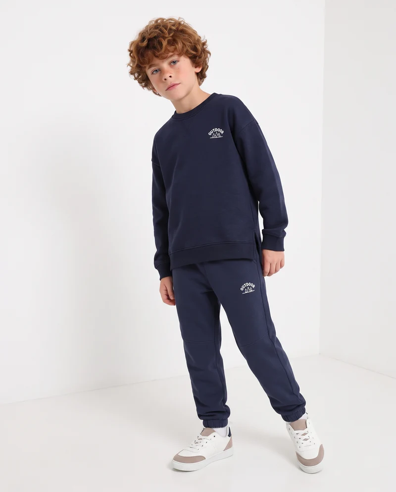 Felpa girocollo minimal con stampa e spacchetti - Blu