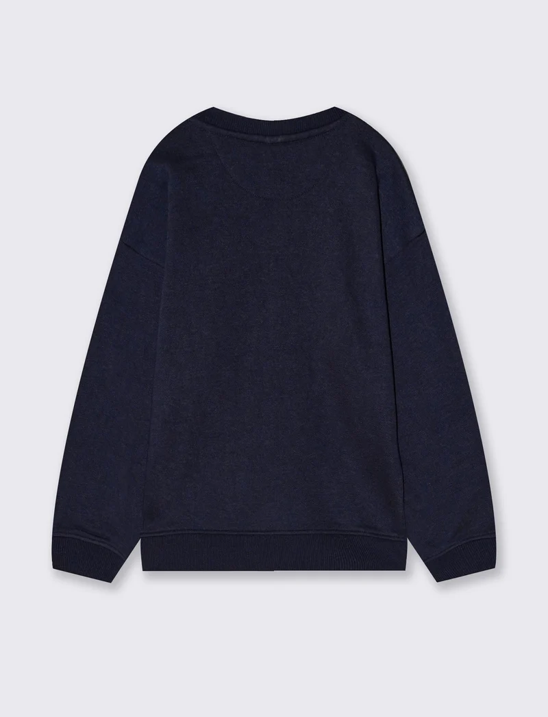 Felpa girocollo minimal con stampa e spacchetti - Blu