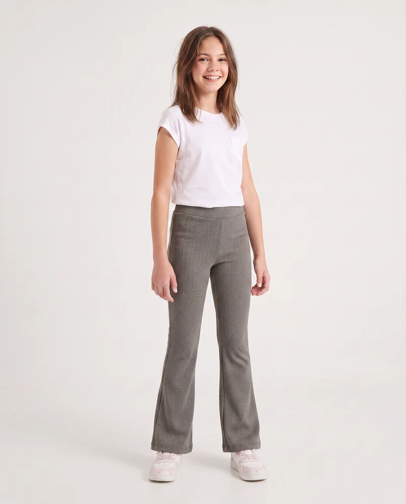 Pantaloni flare in tessuto spigato elastico - Beige