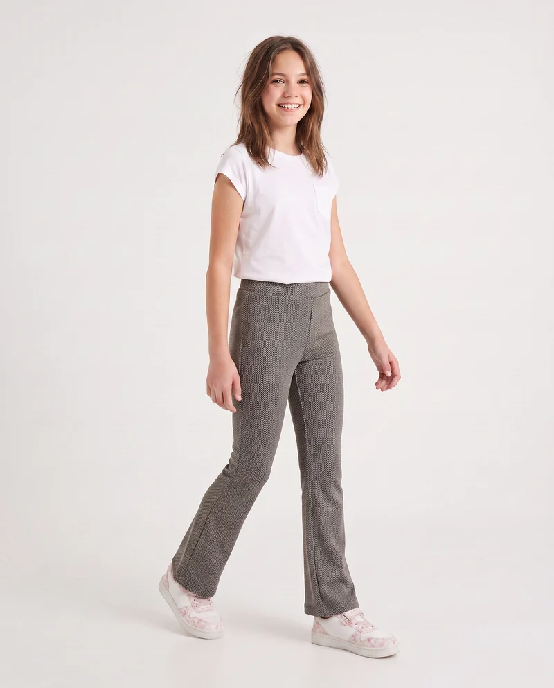 Pantaloni flare in tessuto spigato elastico - Beige