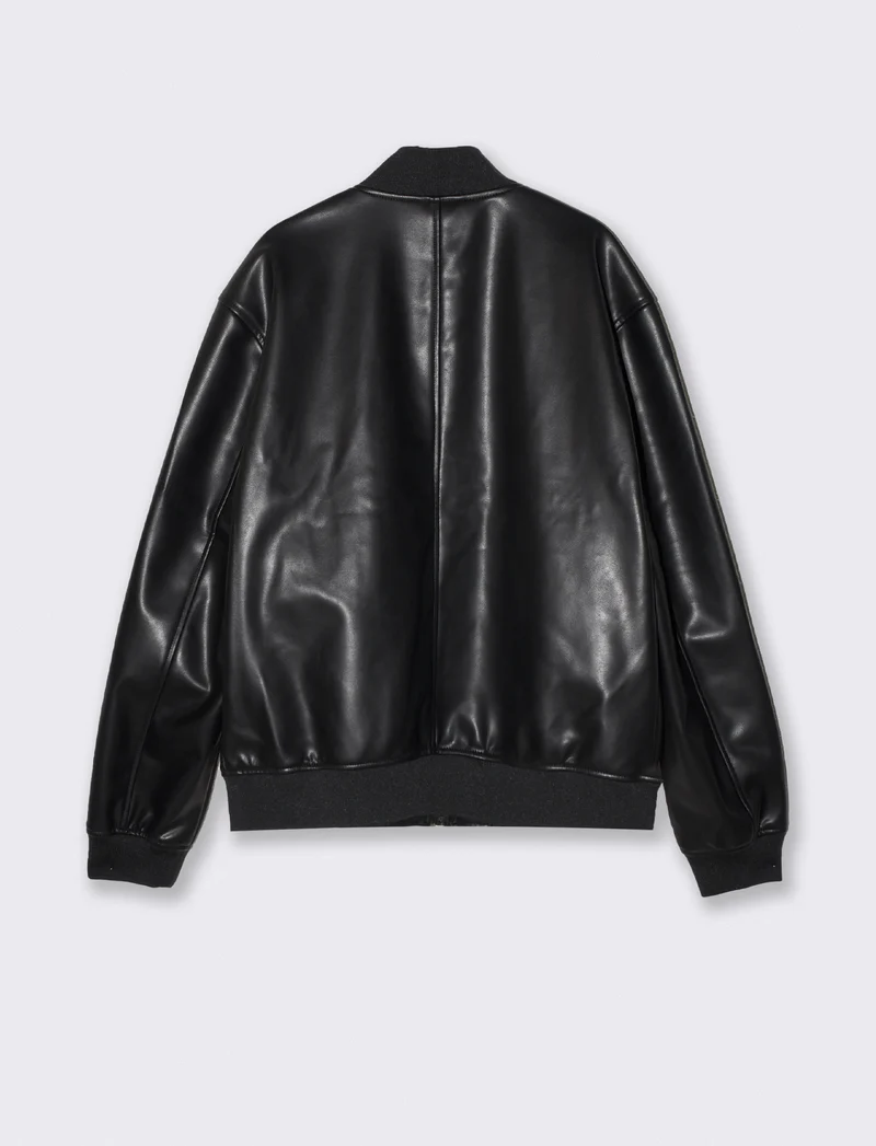 Giubbotto bomber effetto pelle con tasche - Nero