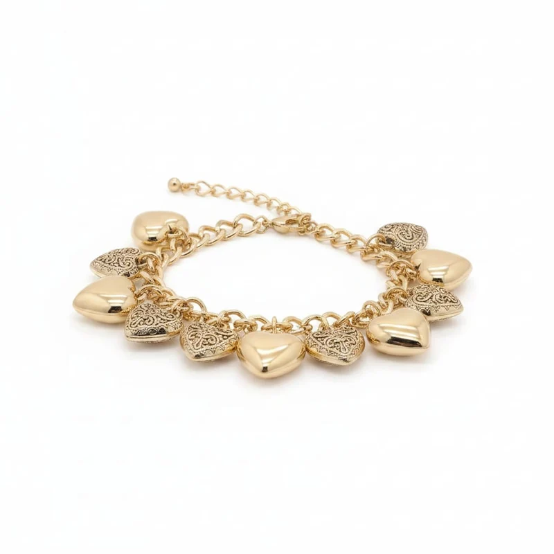 Bracciale di cuori lisci e intarsiati - Oro