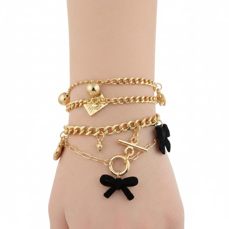 Card 4 Bracciali Fiocchi e Cuori - Nero