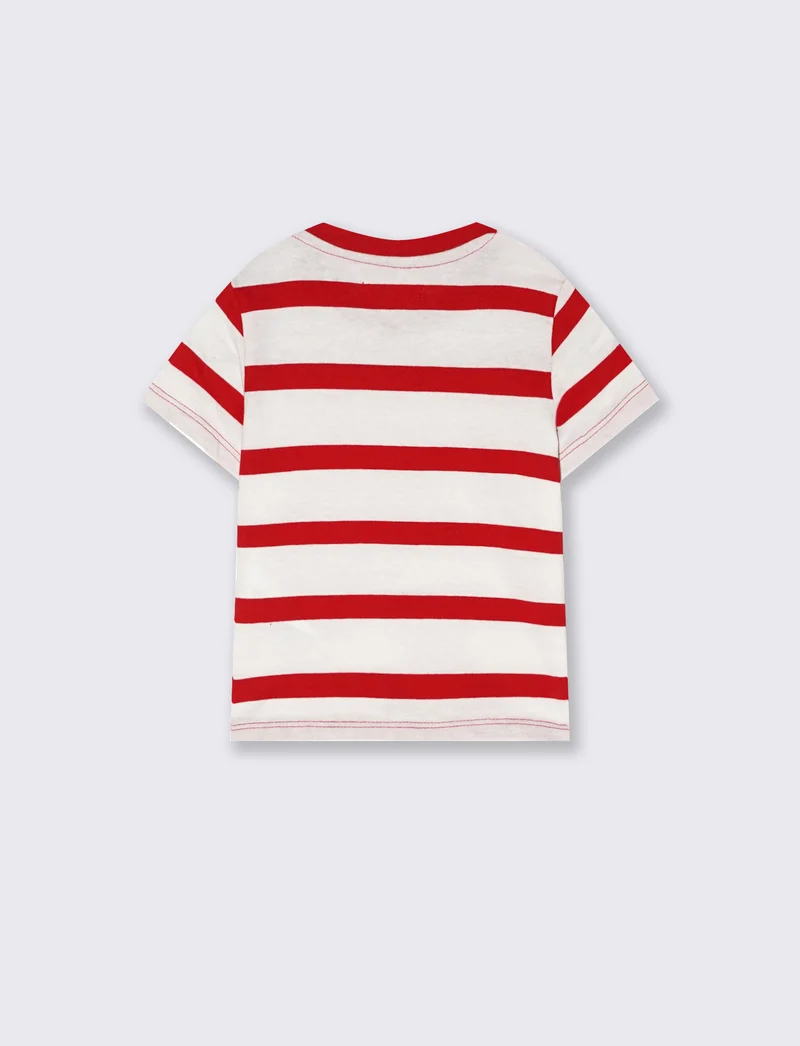 T shirt a righe girocollo manica corta - Rosso
