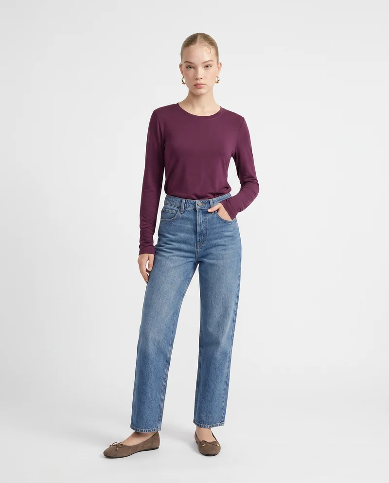 T-shirt basica manica lunga slim fit - Bordeaux