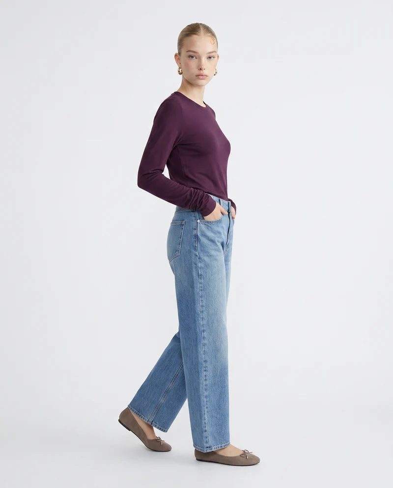 T-shirt basica manica lunga slim fit - Bordeaux