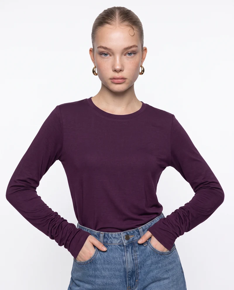 T-shirt basica manica lunga slim fit - Bordeaux