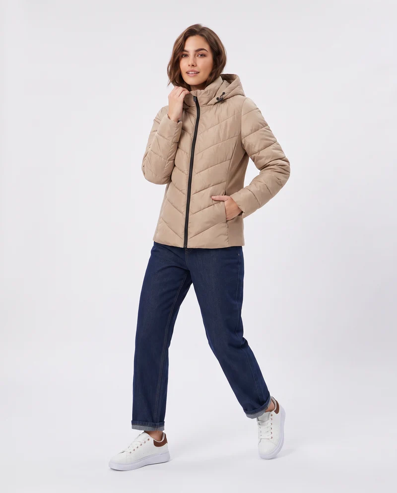 Giubbino slim con cappuccio elegante - Beige grano