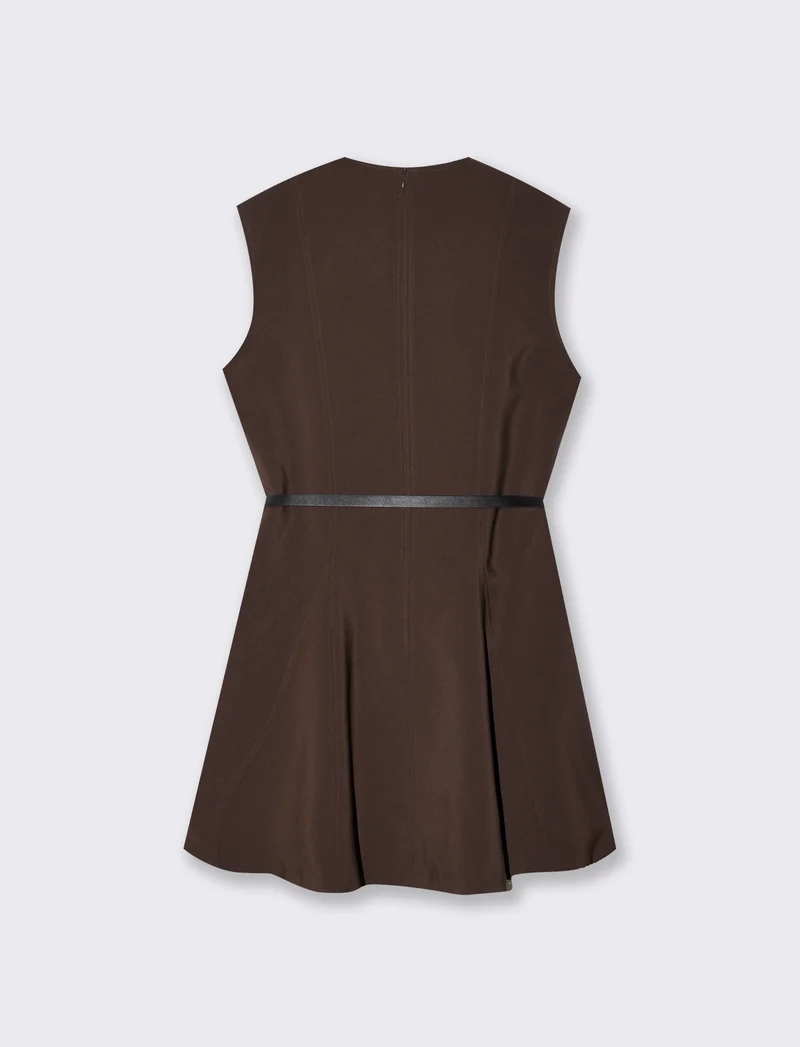 Vestito smanicato con cintura in vita - Moro
