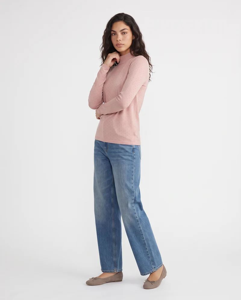 Maglia manica lunga mezzo collo - Rosa polvere
