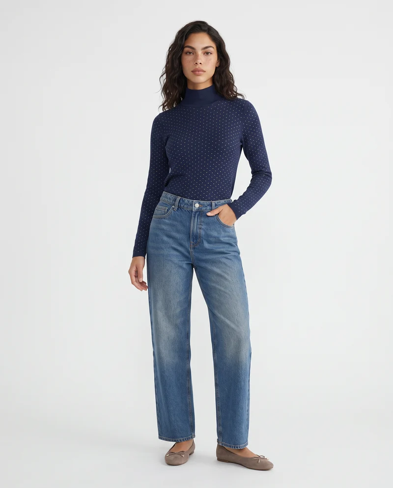 Maglia manica lunga mezzo collo - Blu