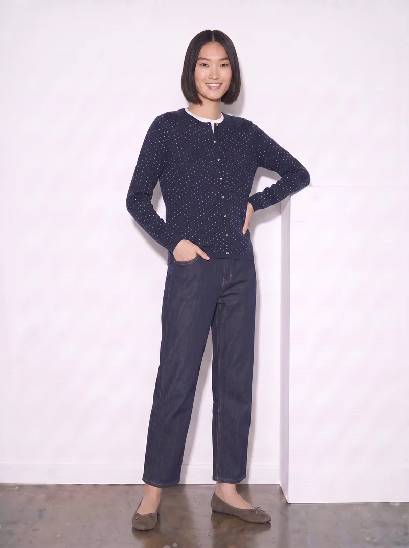 Cardigan girocollo con pois in lurex - Blu