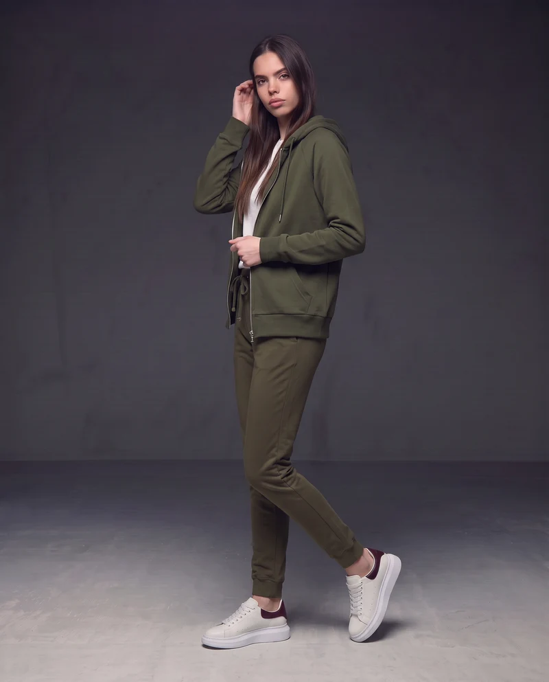 Felpa con cappuccio e zip ampia - Verde salvia