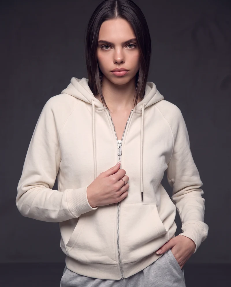Felpa con cappuccio e zip ampia - Avorio