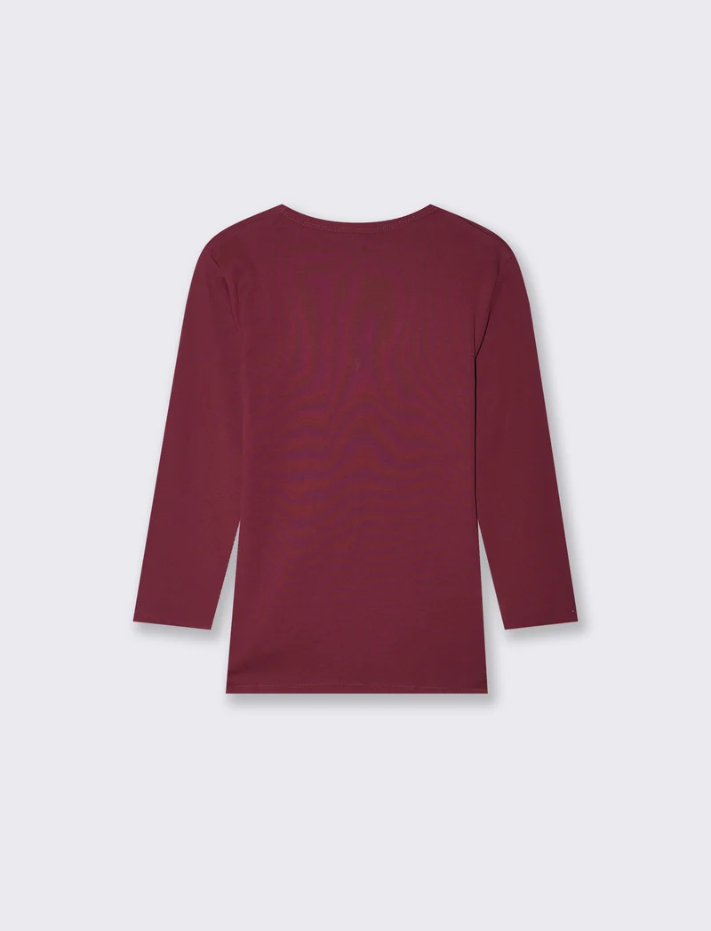 T-shirt a costine con scollo a V - Viola prugna