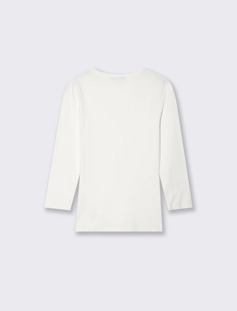 T-shirt a costine con scollo a V - Bianco latte
