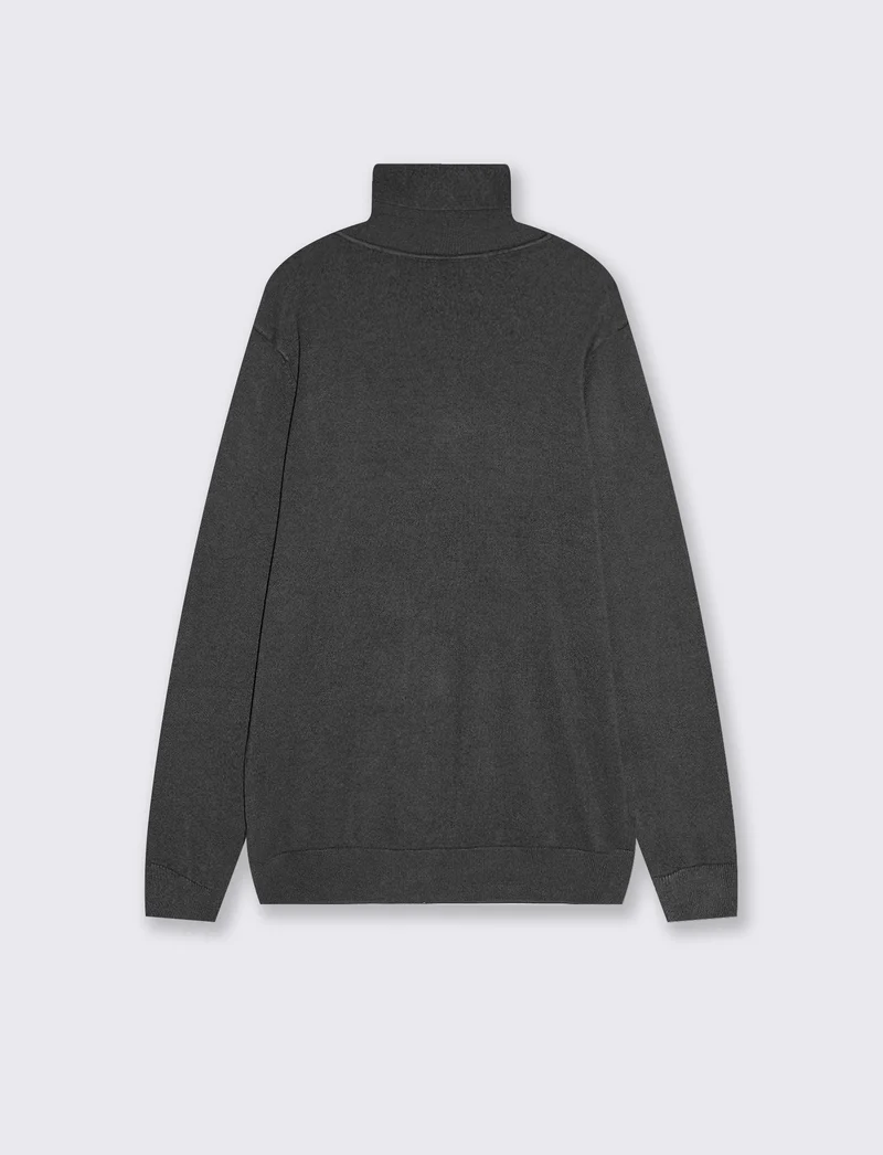 Maglia Collo Alto Misto Viscosa Basic - Antracite melange