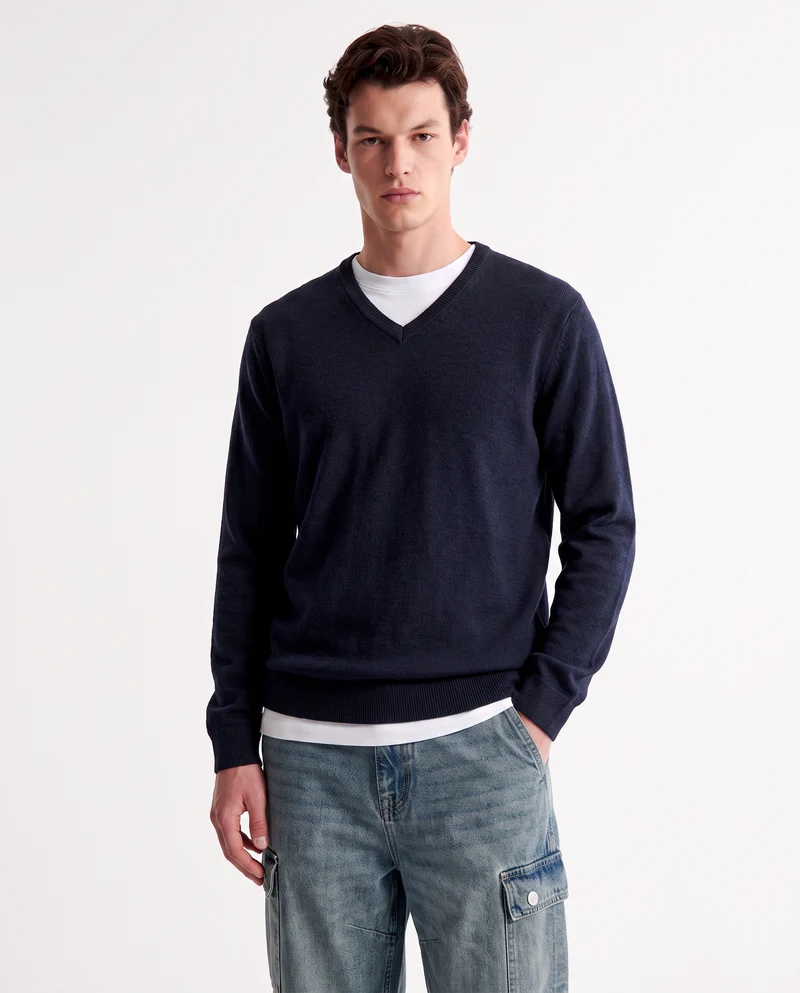 Maglia V Basic in Filato Comfort - Blu