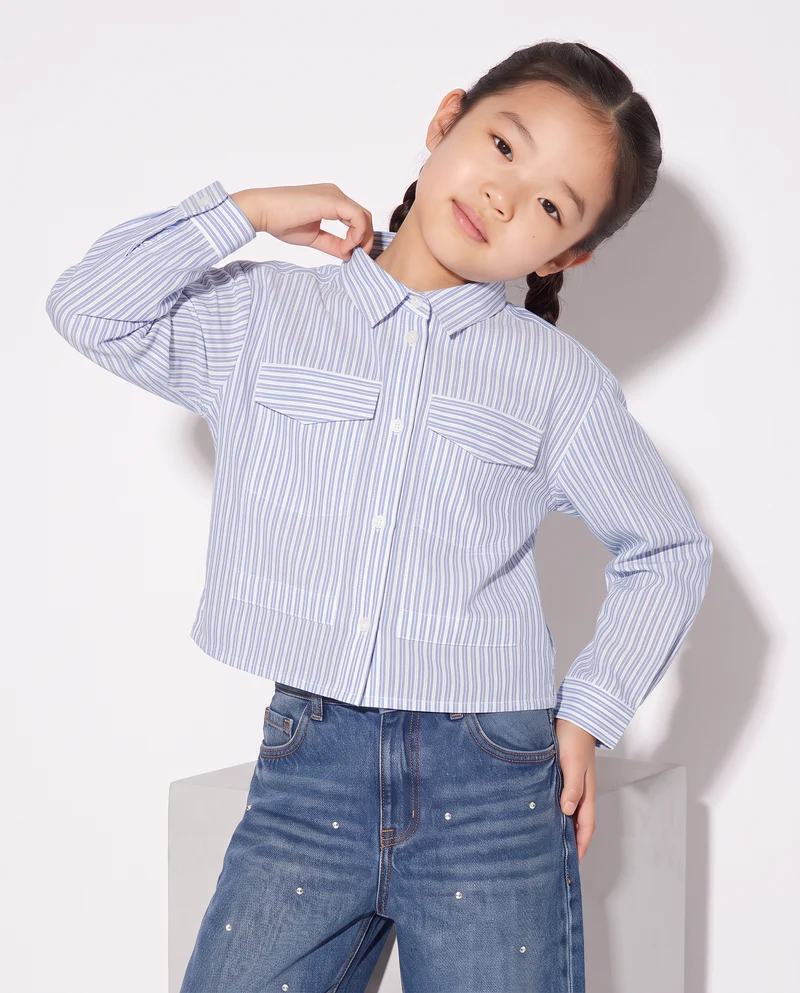 Camicia a righe con dettagli metallizzati - Azzurro