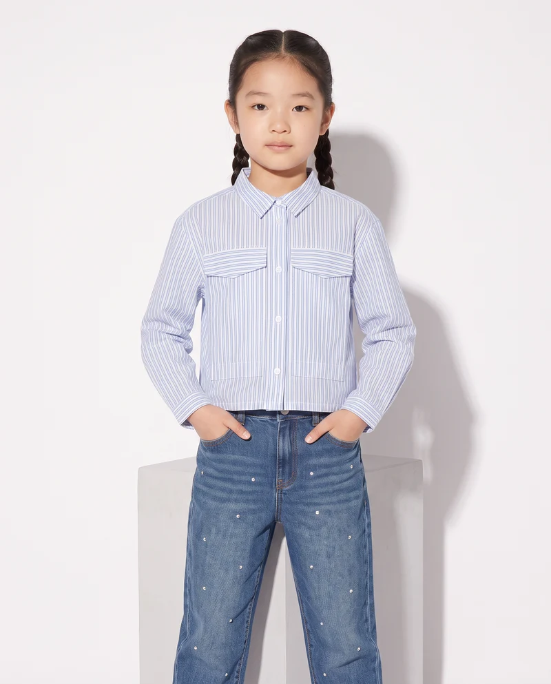 Camicia a righe con dettagli metallizzati - Azzurro