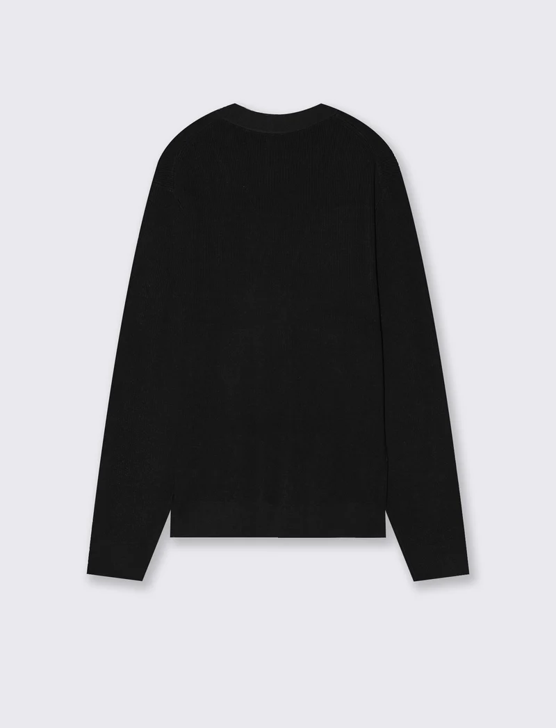 Maglia cardigan in misto viscosa a coste - Nero