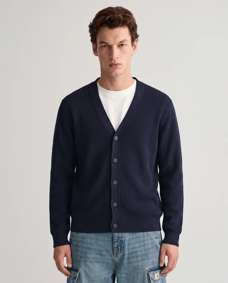 Maglia cardigan in misto viscosa a coste - Blu